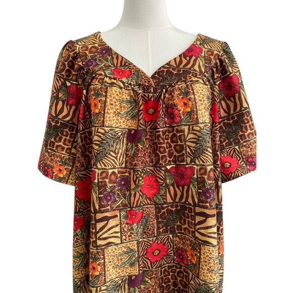 Vintage Anthony Richards Leopard Floral Muumuu House Dress with Pockets size XL - Picture 3 of 5